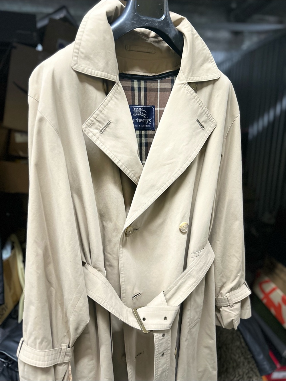 Burberry Beige Double-Breasted Trench Coat with Signature Check Lining